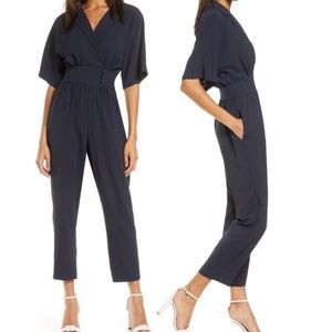 NWOT Eliza J Navy Blue V-Neck Surplice Cropped Jumpsuit - Size 12